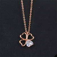 Crystal & 18k Rose Gold-Plated Heart Clover Pendant Necklace - streetregion
