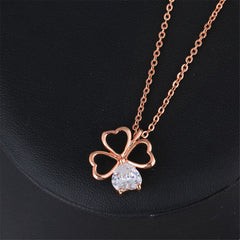 Crystal & 18k Rose Gold-Plated Heart Clover Pendant Necklace - streetregion