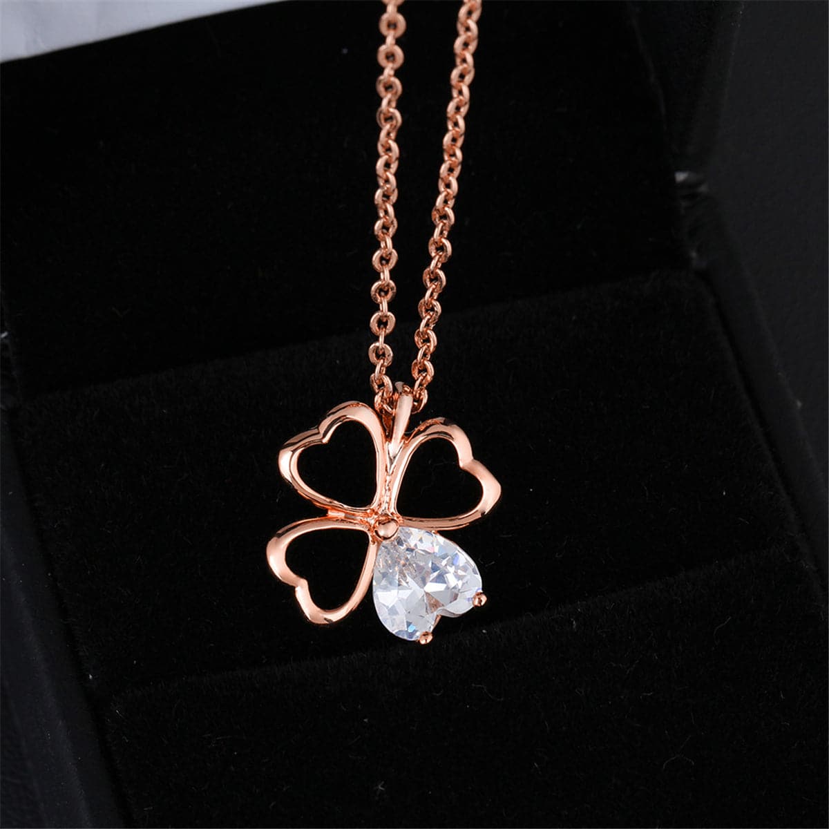 Crystal & 18k Rose Gold-Plated Heart Clover Pendant Necklace - streetregion
