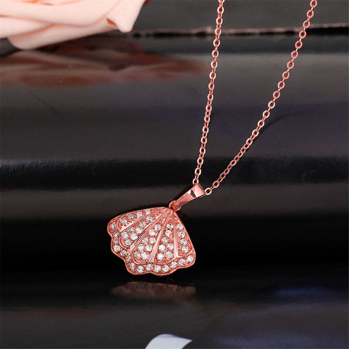 cubic zirconia & 18k Rose Gold-Plated Shell Pendant Necklace - streetregion