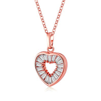 Crystal & 18k Rose Gold-Plated Baguette-Cut Heart Pendant Necklace - streetregion