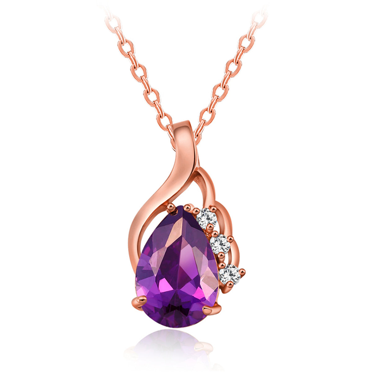 Purple Crystal and Cubic Zirconia Drop Pendant Necklace, pendant necklace for women, dainty minimalist design, front view
