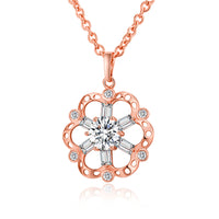 Crystal & 18k Rose Gold-Plated Hollow Floral Pendant Necklace