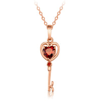 Red Crystal & 18k Rose Gold-Plated Heart Key Pendant Necklace