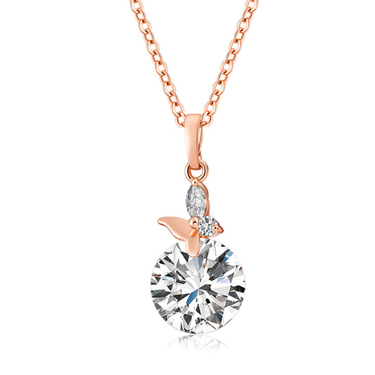 Crystal and Cubic Zirconia Butterfly Pendant Necklace, pendant necklace for women, dainty minimalist design, front view