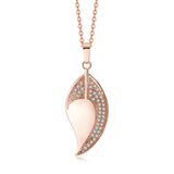 Cubic Zirconia & 18k Rose Gold-Plated Leaf Pendant Necklace
