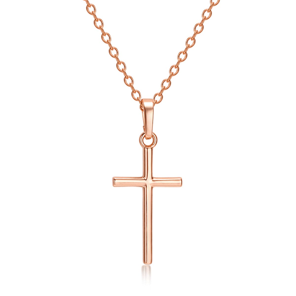 18K Rose Gold-Plated Cross Pendant Necklace, rose gold pendant necklace for women, everyday style, side view