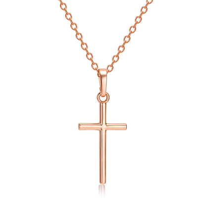 18K Rose Gold-Plated Cross Pendant Necklace, rose gold pendant necklace for women, everyday style, side view