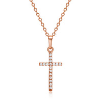 Cubic Zirconia & Rose Goldtone Cross Pendant Necklace