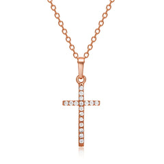 Cubic Zirconia & 18K Rose Gold-Plated Cross Pendant Necklace