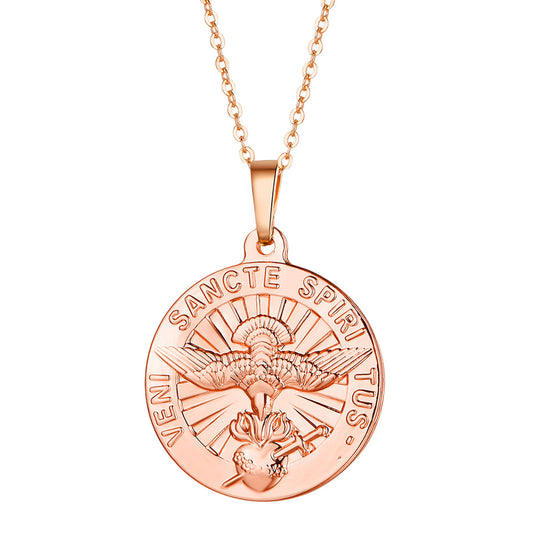 18K Rose Gold-Plated German Coin Pendant Necklace, rose gold pendant necklace for women, vintage-inspired design, front view
