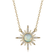 Cats Eye & Cubic Zirconia Sun Pendant Necklace