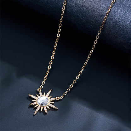 Crystal and Cubic Zirconia Sun Pendant Necklace, pendant necklace for women, elegant gift for her, side view