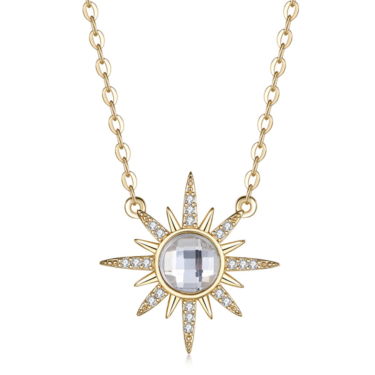 Crystal and Cubic Zirconia Sun Pendant Necklace, pendant necklace for women, elegant gift for her, front view
