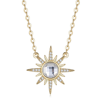 Crystal and Cubic Zirconia Sun Pendant Necklace, pendant necklace for women, elegant gift for her, front view