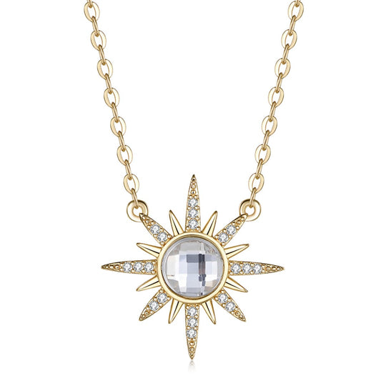 Crystal and Cubic Zirconia Sun Pendant Necklace, pendant necklace for women, elegant gift for her, front view