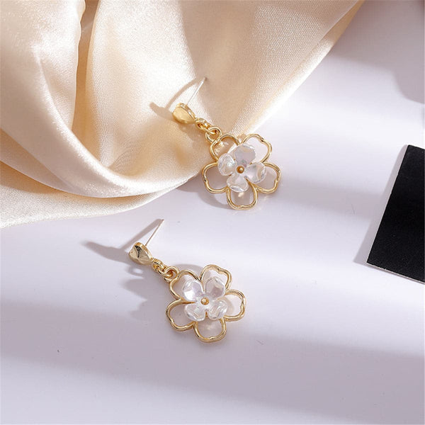 Resin & Gold-Plated Flower Drop Earrings
