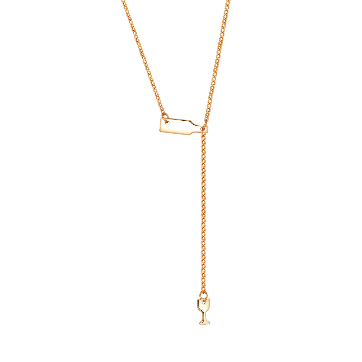 18K Gold-Plated Wine Lariat Necklace, gold pendant necklace for women, elegant gift for her, front view