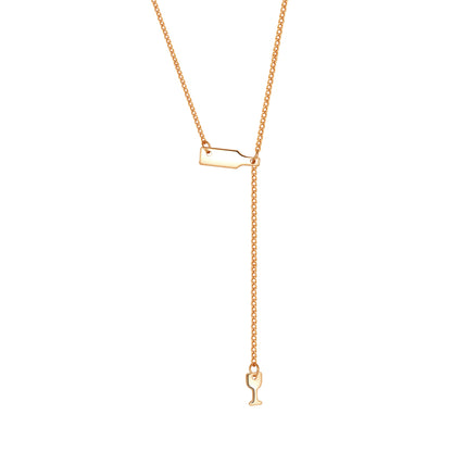 18K Gold-Plated Wine Lariat Necklace, gold pendant necklace for women, elegant gift for her, front view
