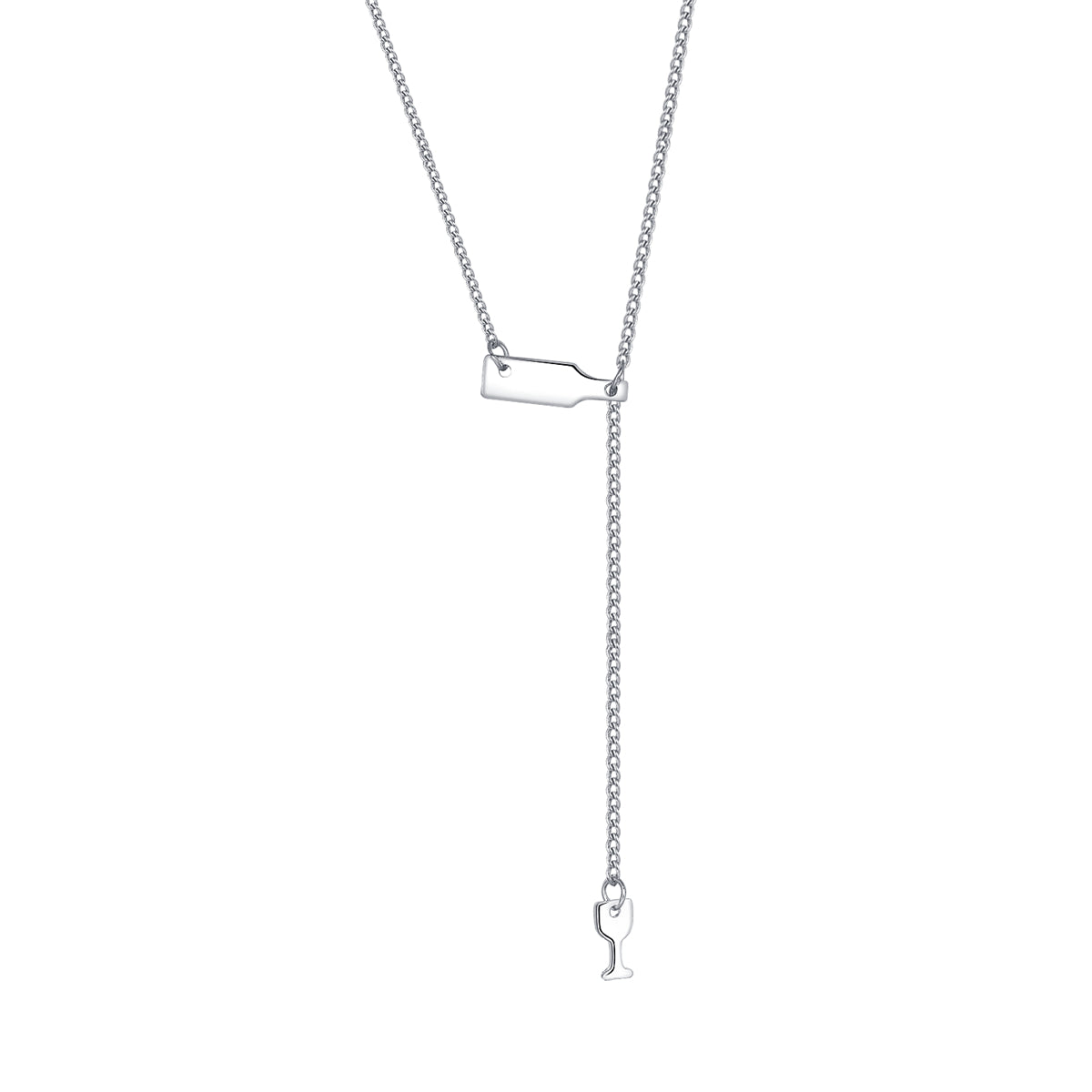 Silver-Plated Wine Lariat Necklace, silver pendant necklace for women, elegant gift for her, detail close-up