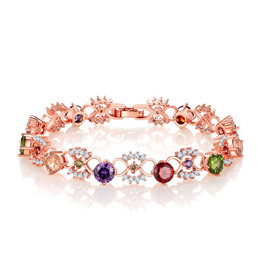 Crystal and Cubic Zirconia Round-Cut Flower Station Bracelet, bracelet for women, elegant gift for her, front view