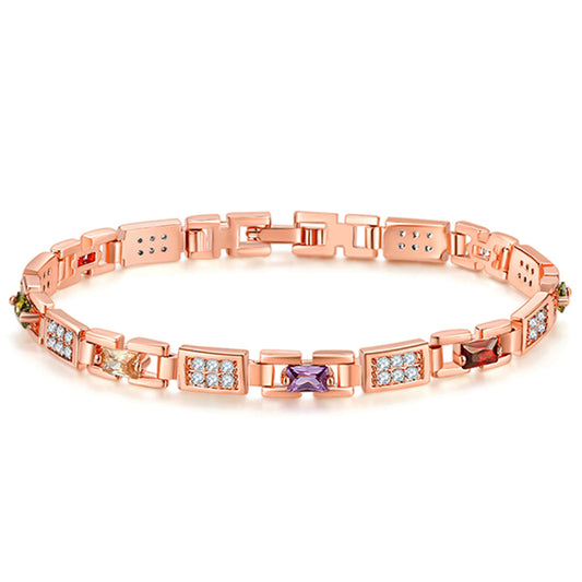 Multicolor Crystal and Cubic Zirconia Belt Tennis Bracelet, bracelet for women, vintage-inspired design, front view