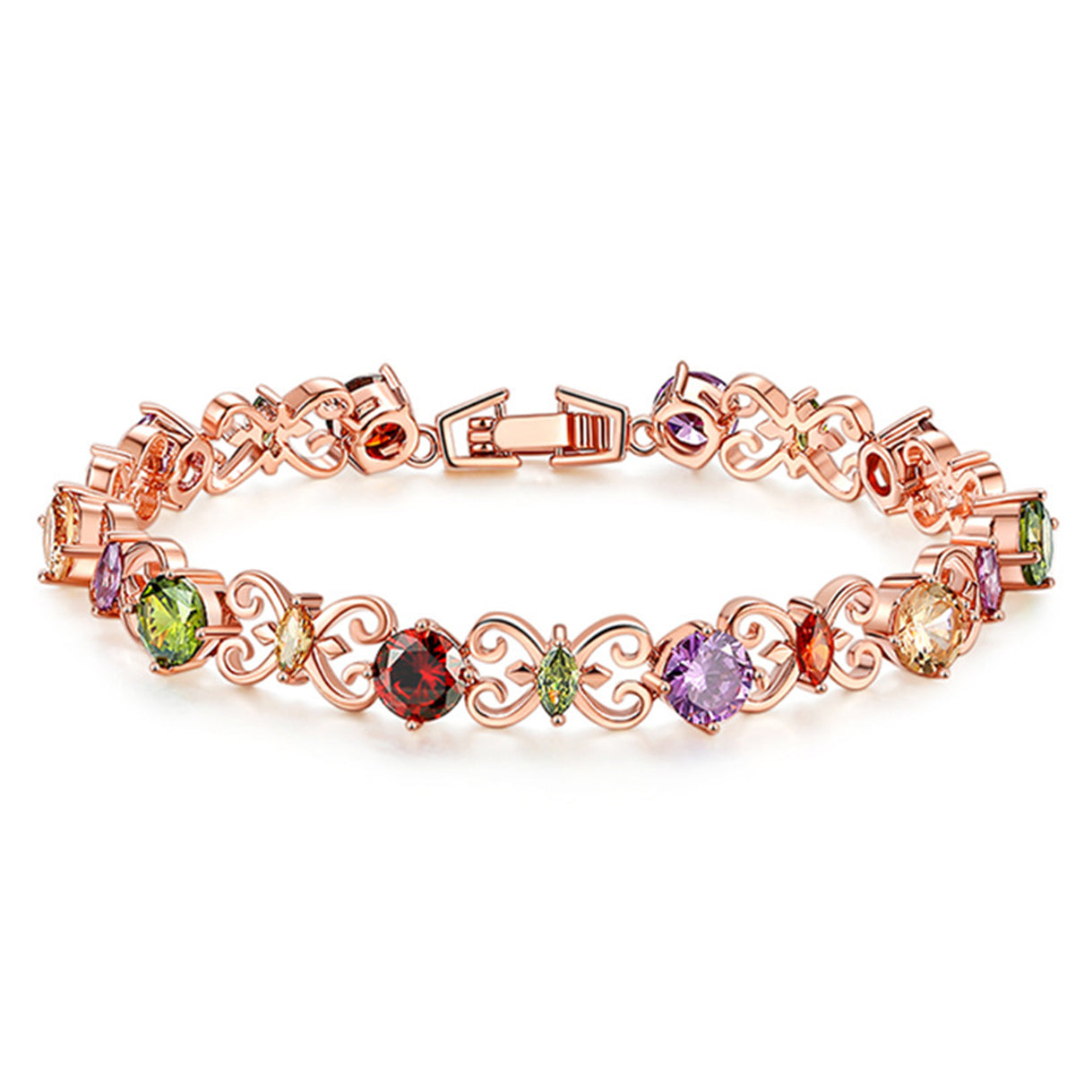 Crystal and 18K Rose Gold-Plated Butterfly Bracelet, rose gold bracelet for women, vintage-inspired design, front view