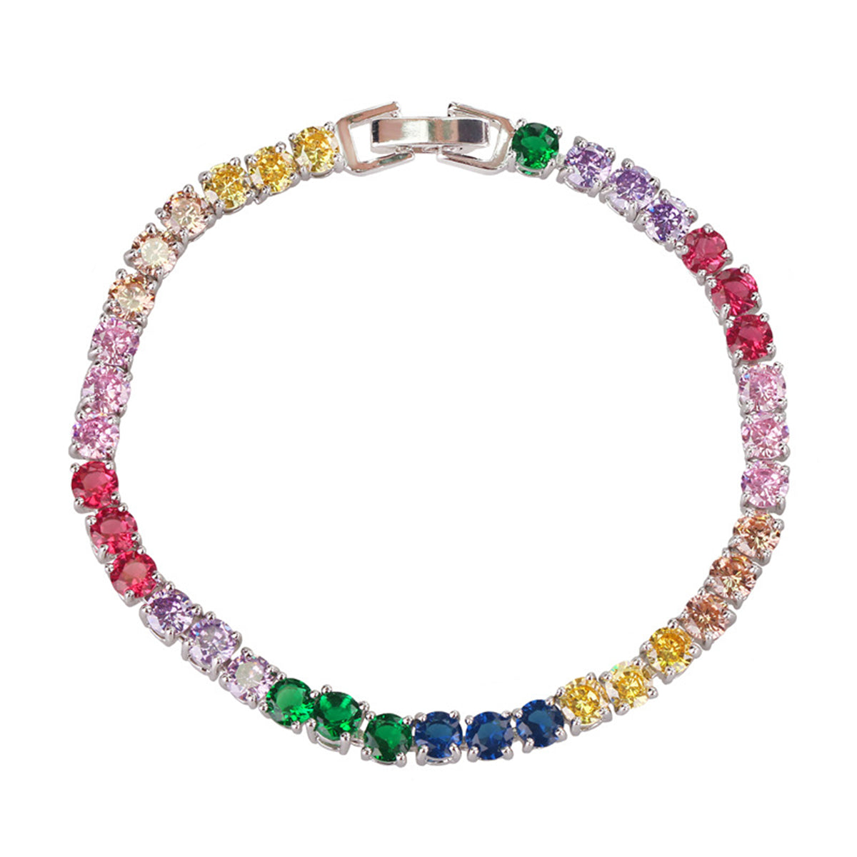Pink and Purple Crystal Silver-Plated Tennis Bracelet, silver bracelet for women, vintage-inspired design, side view