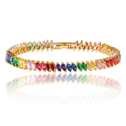 Red and Purple Multicolor Crystal Pear Bracelet, bracelet for women, dainty minimalist design, front view