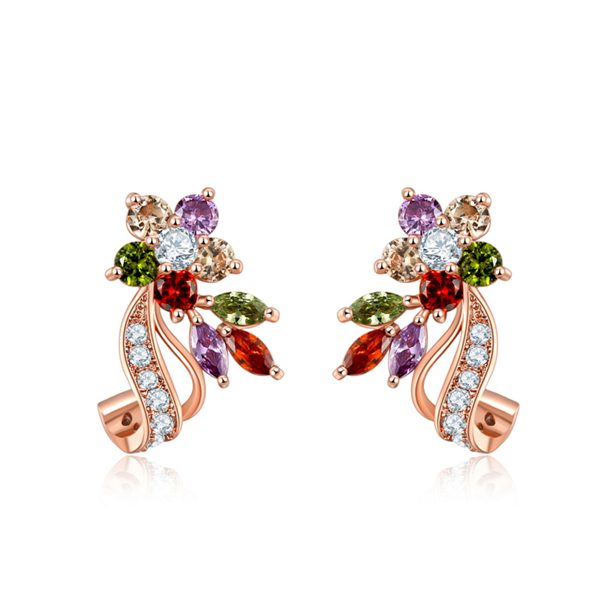 Multicolor Crystal and Cubic Zirconia Pear-Cut Flower Stud Earrings, drop earrings for women, everyday style, side view