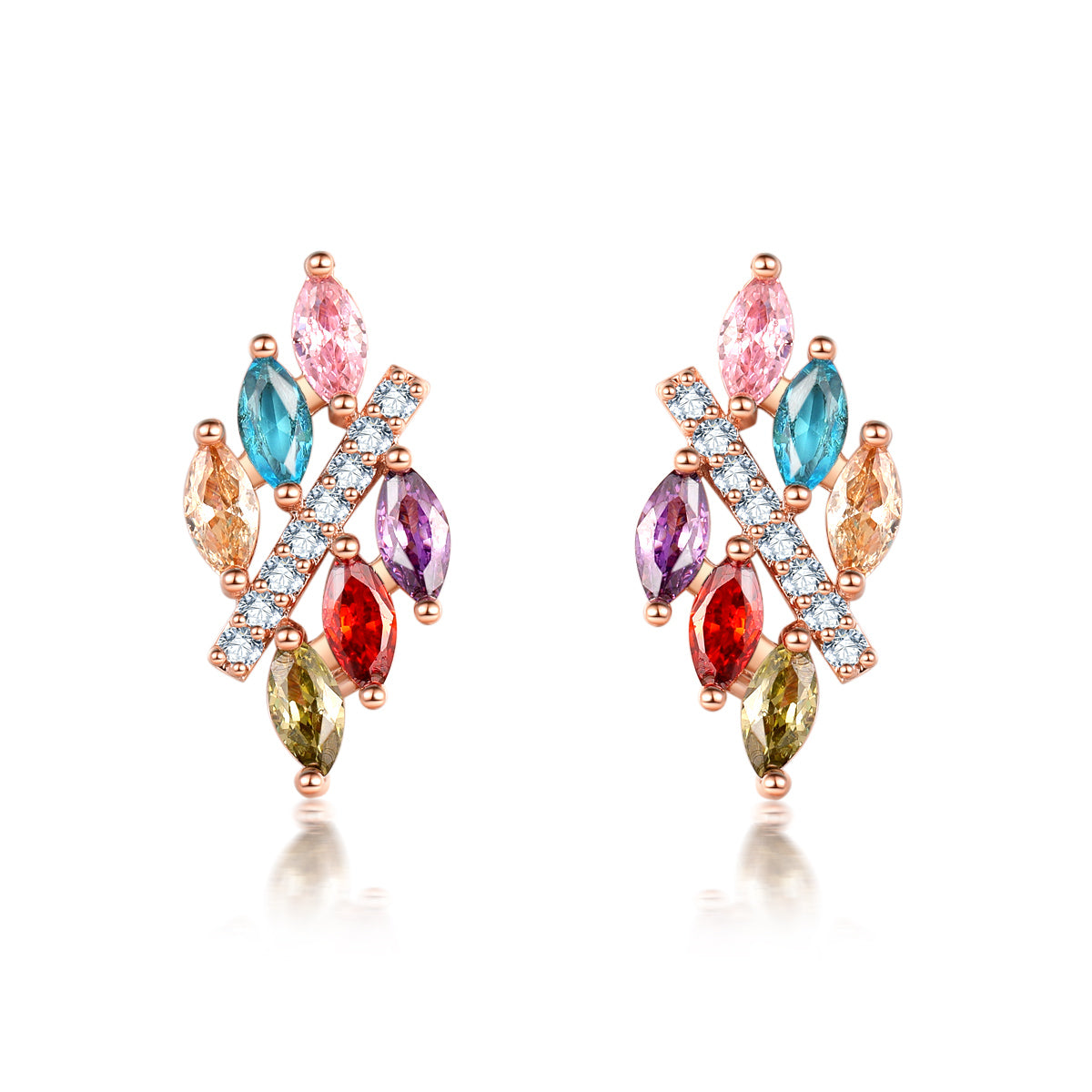 Multicolor Crystal and Cubic Zirconia Pear-Cut Botany Stud Earrings, stud earrings for women, front view
