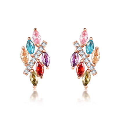 Multicolor Crystal and Cubic Zirconia Pear-Cut Botany Stud Earrings, stud earrings for women, front view