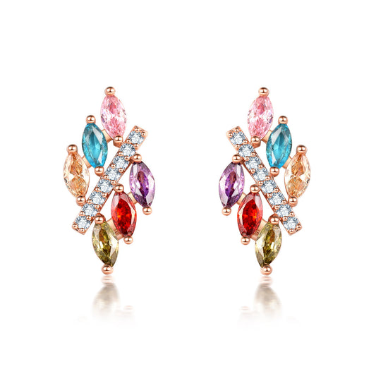 Multicolor Crystal and Cubic Zirconia Pear-Cut Botany Stud Earrings, stud earrings for women, front view