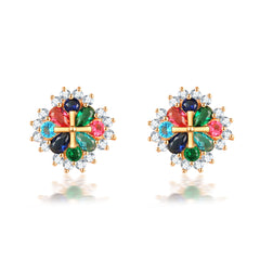 Crystal & Cubic Zirconia Cross Flower Stud Earrings