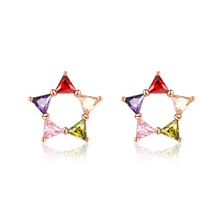 Multicolor Crystal & 18K Rose Gold-Plated Triangle Star Stud Earrings