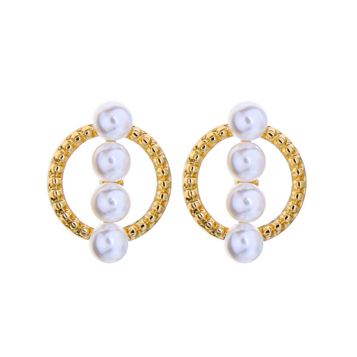 Pearl and 18K Gold-Plated Circle Stud Earrings, gold stud earrings for women, botanical inspired, side view
