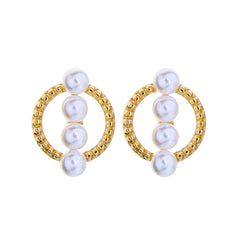 Pearl & 18K Gold-Plated Circle Stud Earrings