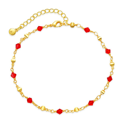 Red Acrylic and 18K Gold-Plated Beaded Station Anklet, gold anklet bracelet, botanical inspired, front view