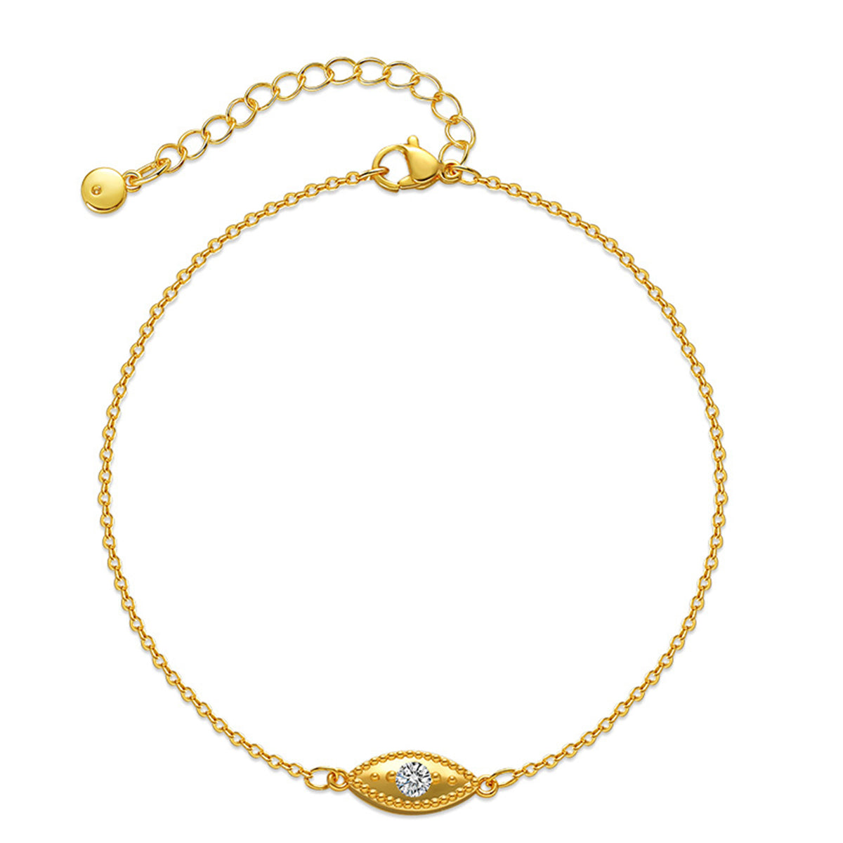 Cubic Zirconia and 18K Gold-Plated Eye Charm Anklet, gold anklet bracelet, vintage-inspired design, front view