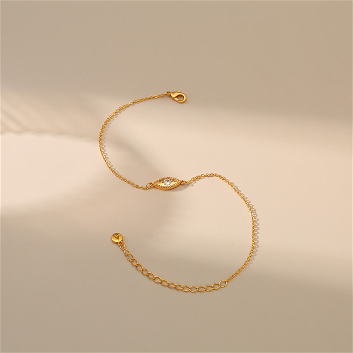 Cubic Zirconia and 18K Gold-Plated Eye Charm Anklet, gold anklet bracelet, vintage-inspired design, lifestyle look