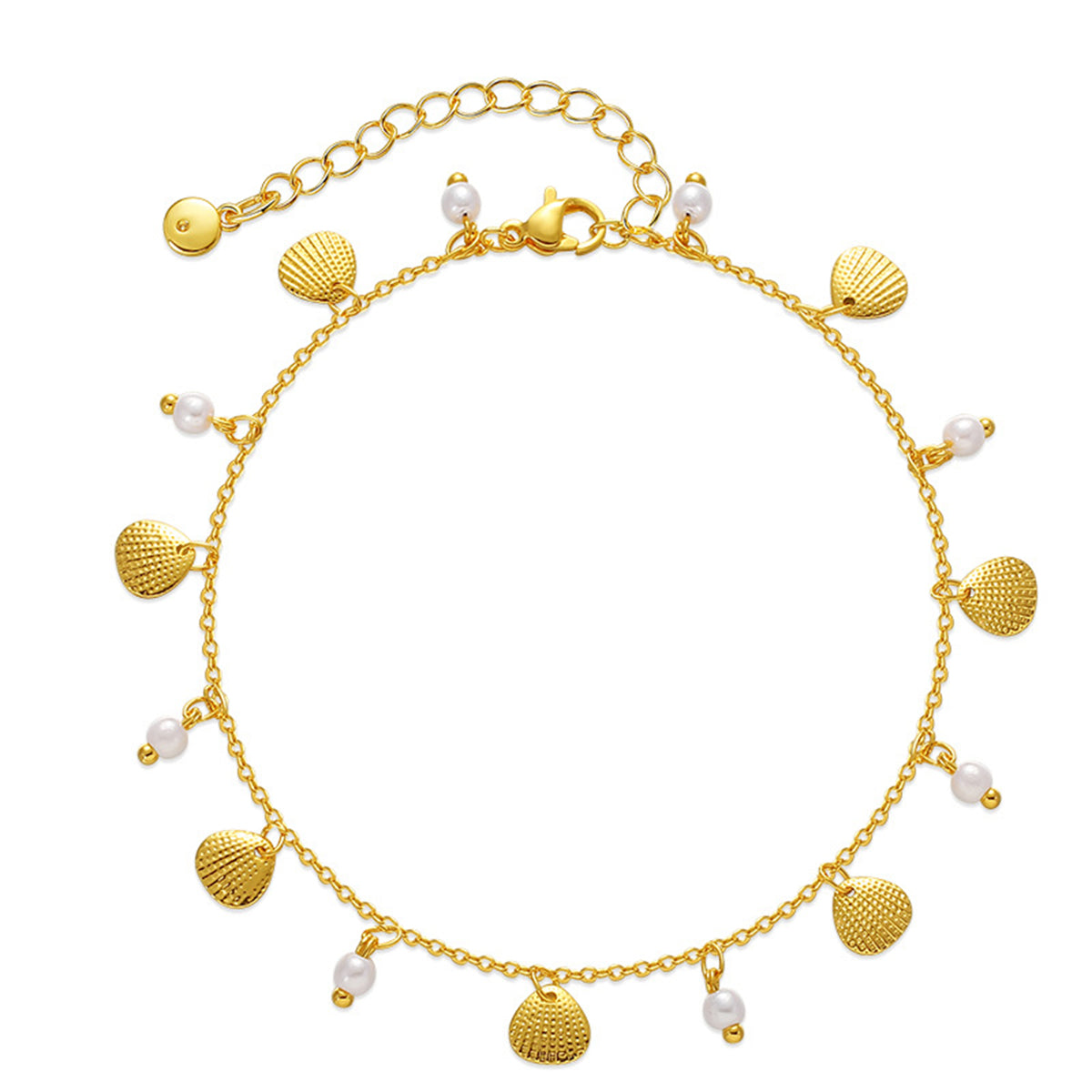 Pearl and 18K Gold-Plated Shell Station Anklet, gold anklet bracelet, elegant gift for her, front view