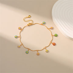 Yellow Enamel & 18K Gold-Plated Multicolor Daisy Charm Anklet