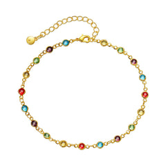 Rainbow Crystal & 18K Gold-Plated Beaded Anklet