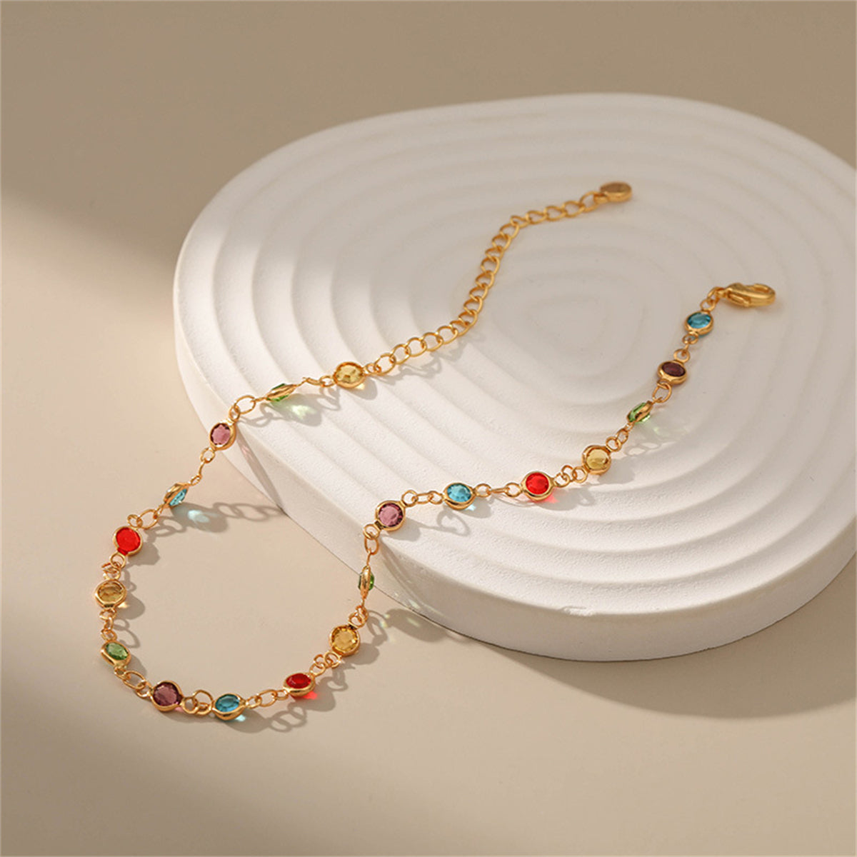 Rainbow Crystal and 18K Gold-Plated Beaded Anklet, gold anklet bracelet, dainty minimalist design, lifestyle look