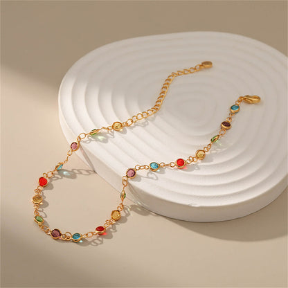 Rainbow Crystal and 18K Gold-Plated Beaded Anklet, gold anklet bracelet, dainty minimalist design, lifestyle look