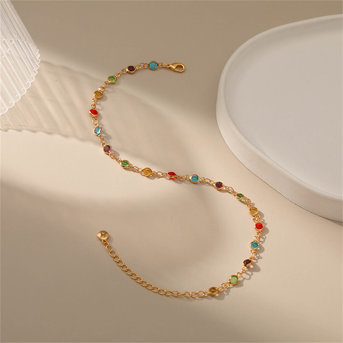 Rainbow Crystal and 18K Gold-Plated Beaded Anklet, gold anklet bracelet, dainty minimalist design, styled look