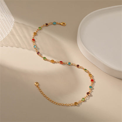 Rainbow Crystal and 18K Gold-Plated Beaded Anklet, gold anklet bracelet, dainty minimalist design, styled look