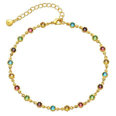 Cubic Zirconia & 18K Gold-Plated Multicolor Floral Station Anklet