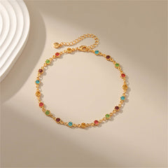 Cubic Zirconia & 18K Gold-Plated Multicolor Floral Station Anklet
