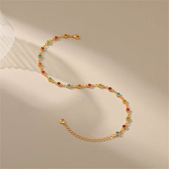 Cubic Zirconia & 18K Gold-Plated Multicolor Floral Station Anklet